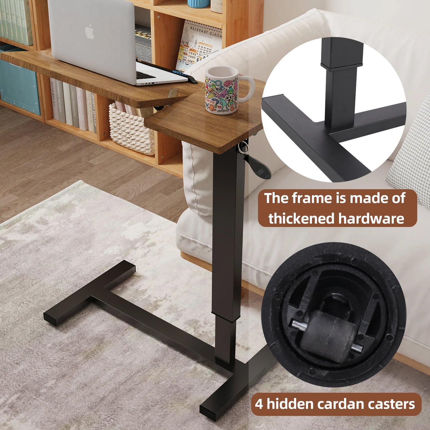 Adjustable Overbed Table With Wheels Split Top Tilting Bedside Tray