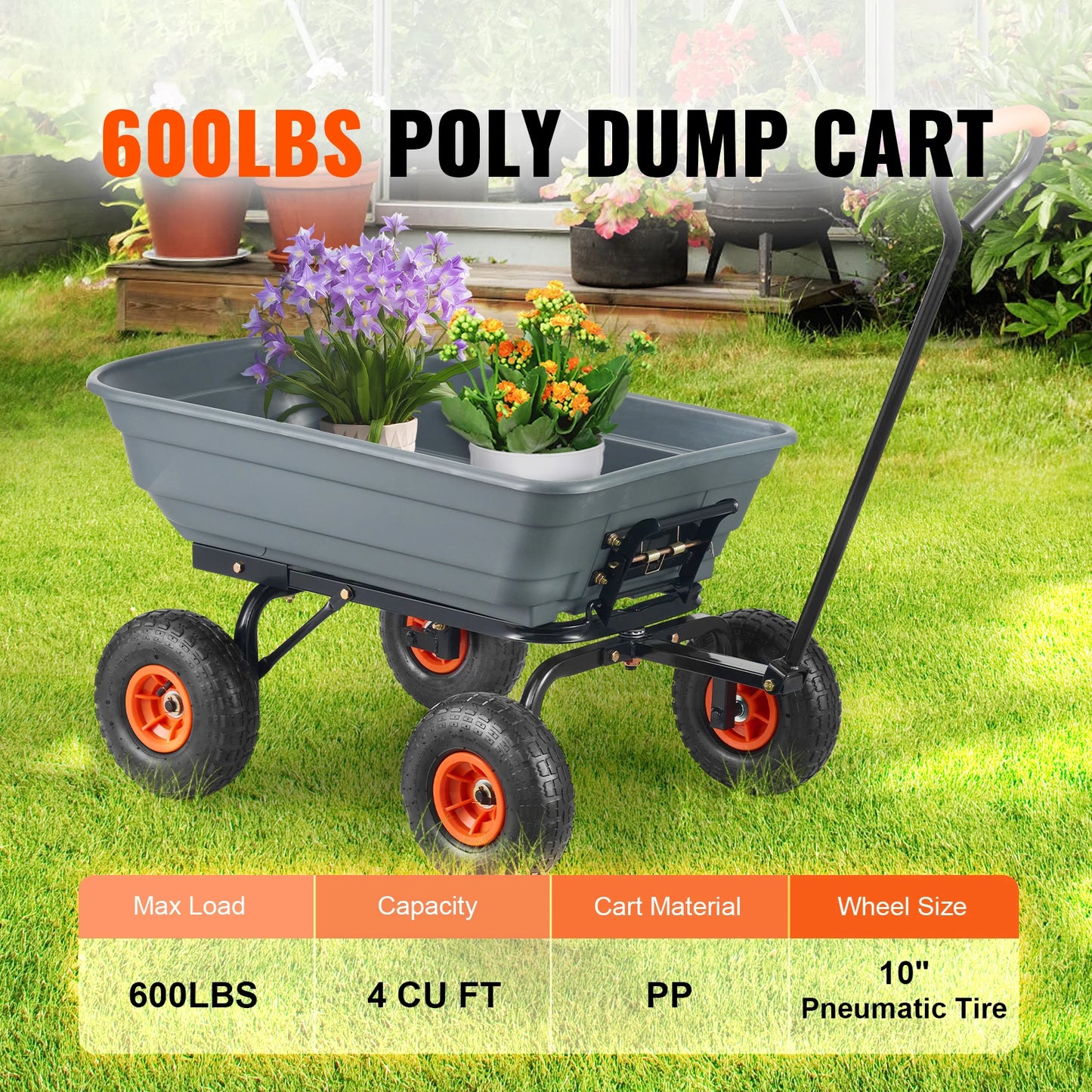 SucceBuy Dump Cart Poly Garden Wagon With Steel Frame