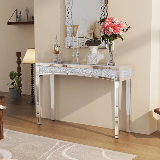 Mirrored Desk Console Table With Crystal Inlay For Living Room And Entryway