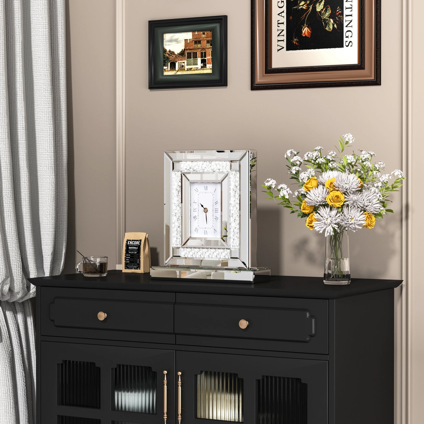 Crushed Diamond Mirrored Desk Clock For Home Decor