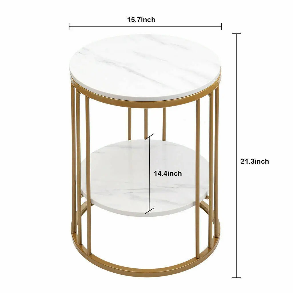Wisfor 2-Tier Marble Round Side Table Modern Nightstand