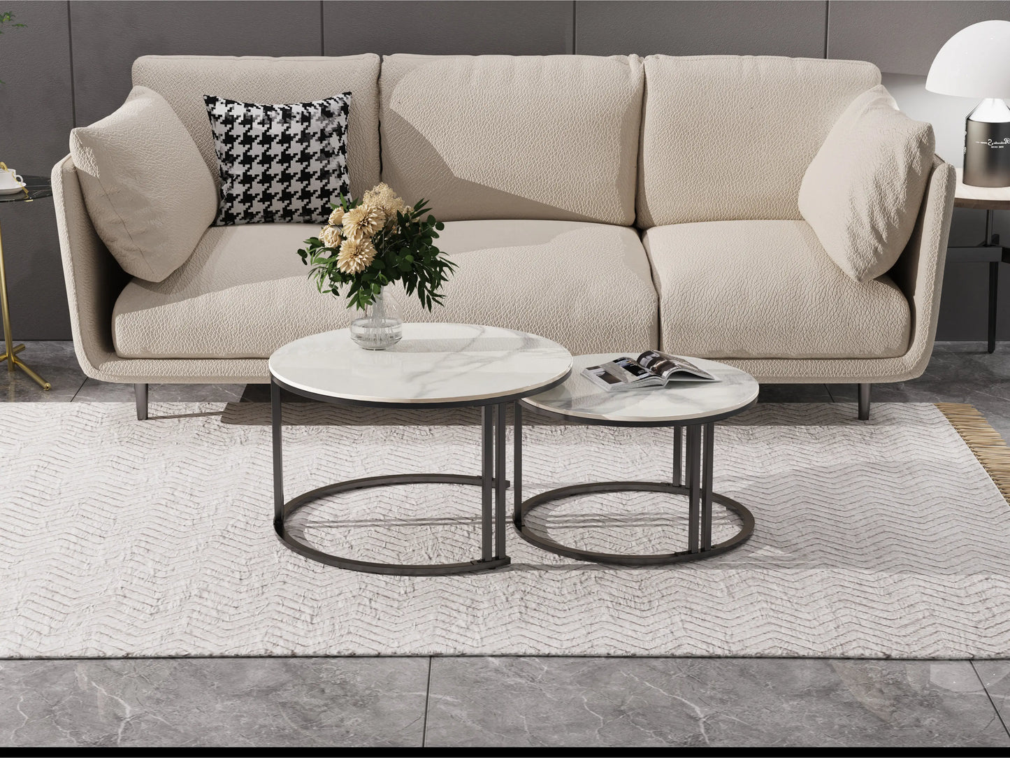 Wisfor Circle Nesting Coffee Tables Set Modern Stone Top