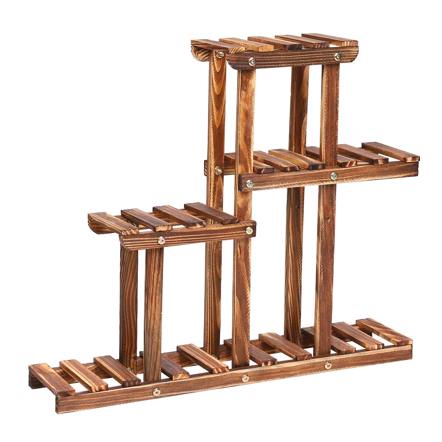 BINGOPAW Carbonized Wood Plant Stand 4-Tier Desktop Rack