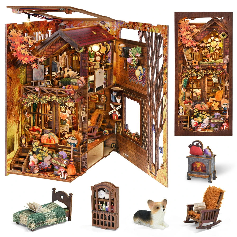 ASLOWSNAIL Puppy Family Book Nook Kit Dollhouse Decor