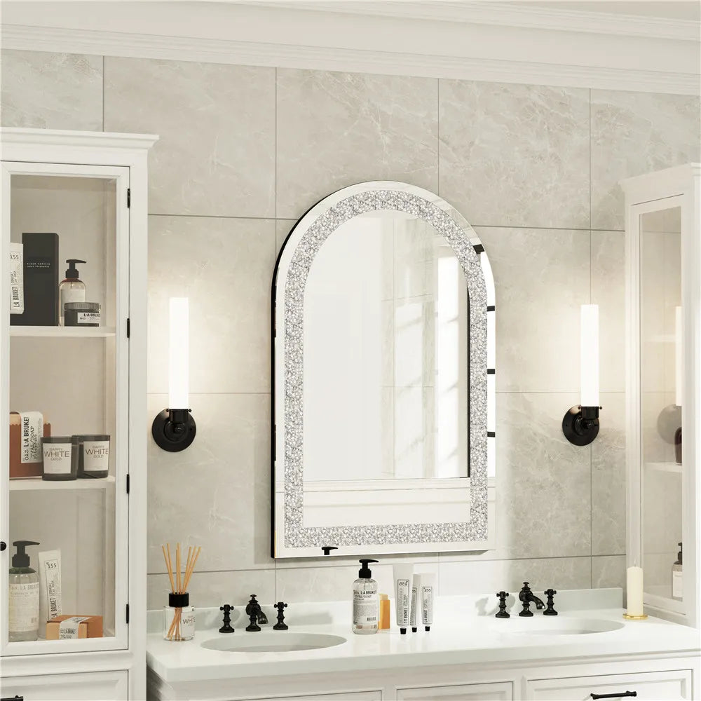 Crystal Crush Diamond Silver Frameless Oval Mirror