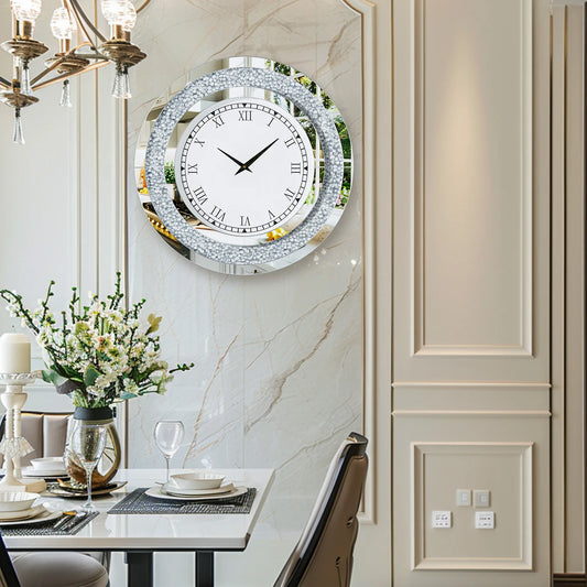 Round 24 Inch Silver Tawny Mirror Clock For Living Room