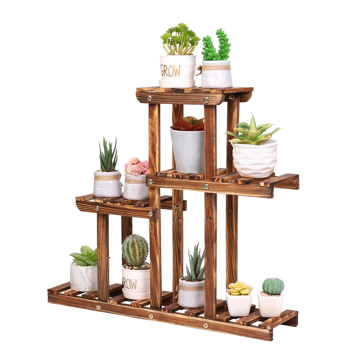 BINGOPAW Carbonized Wood Plant Stand 4-Tier Desktop Rack