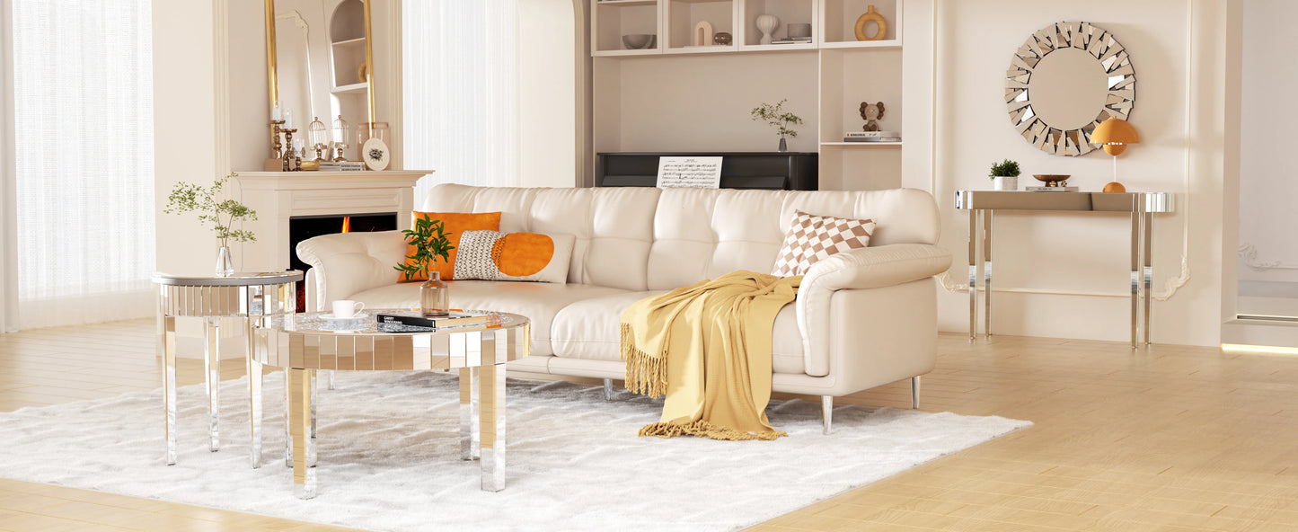 Mirrored Coffee Table With Crystal Inlay Modern Round Glass Table