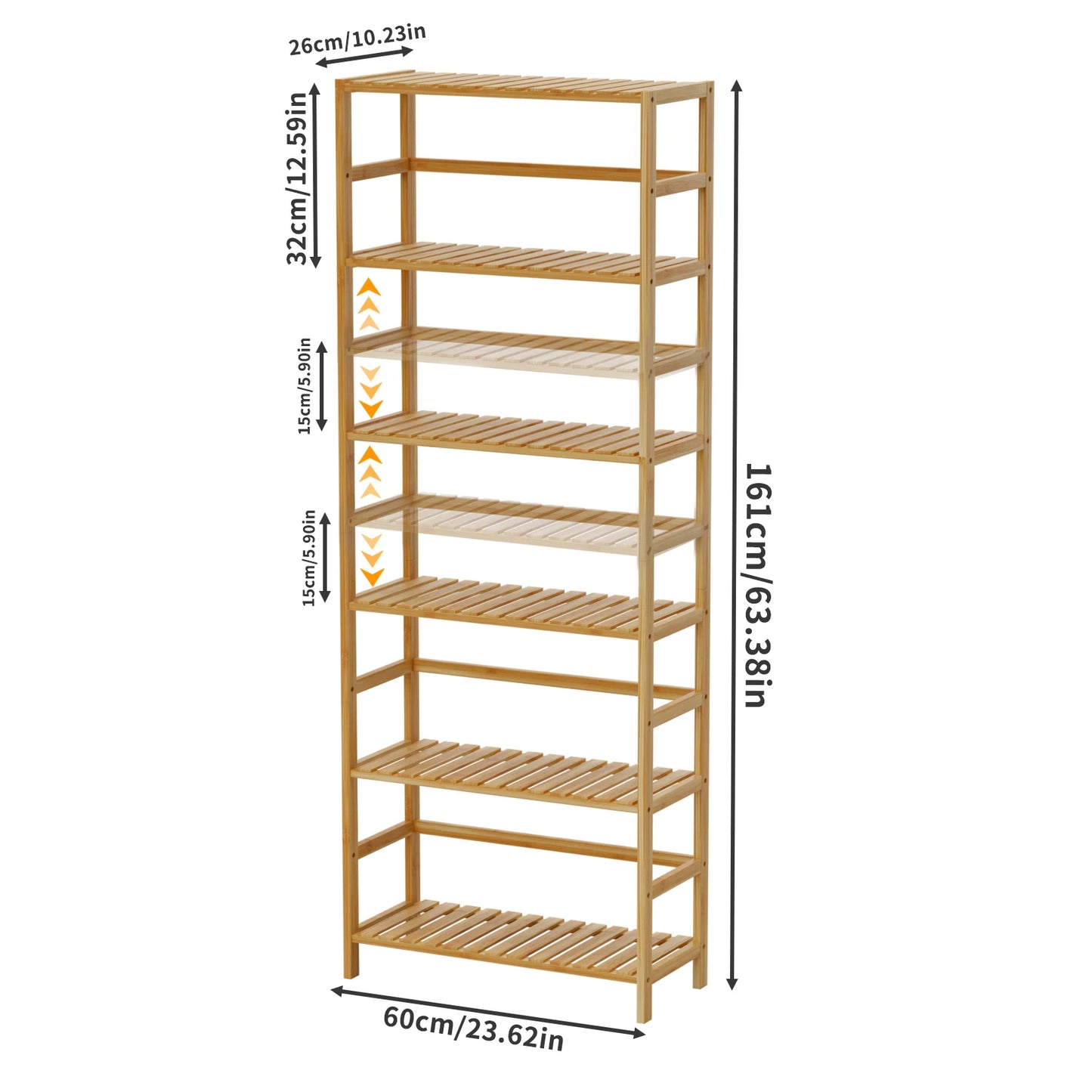 Bamboo Six Tier Bookshelf And Flower Rack With Adjustable Shelves