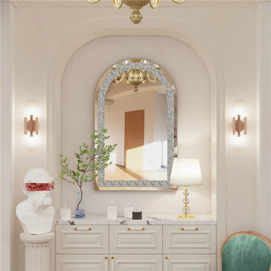 Crystal Crush Diamond Silver Frameless Oval Mirror