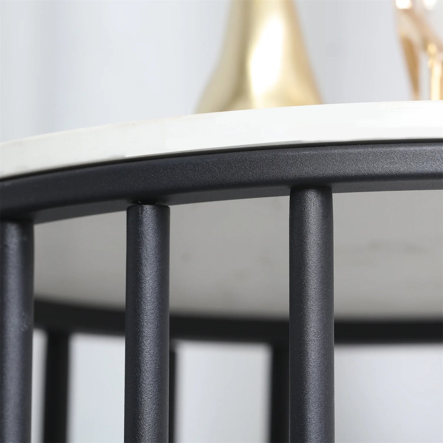 Wisfor Two Tier Sintered Stone End Table Round White Black Frame