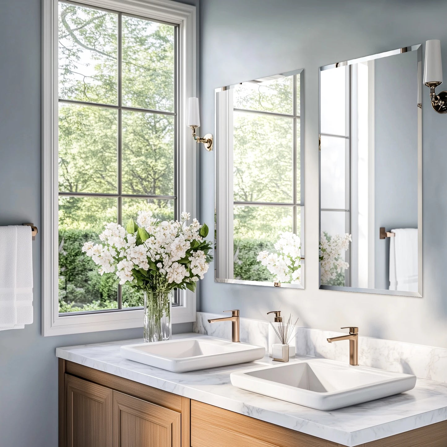 Wisfor Frameless Bathroom Mirror Over Sink With Beveled Edge