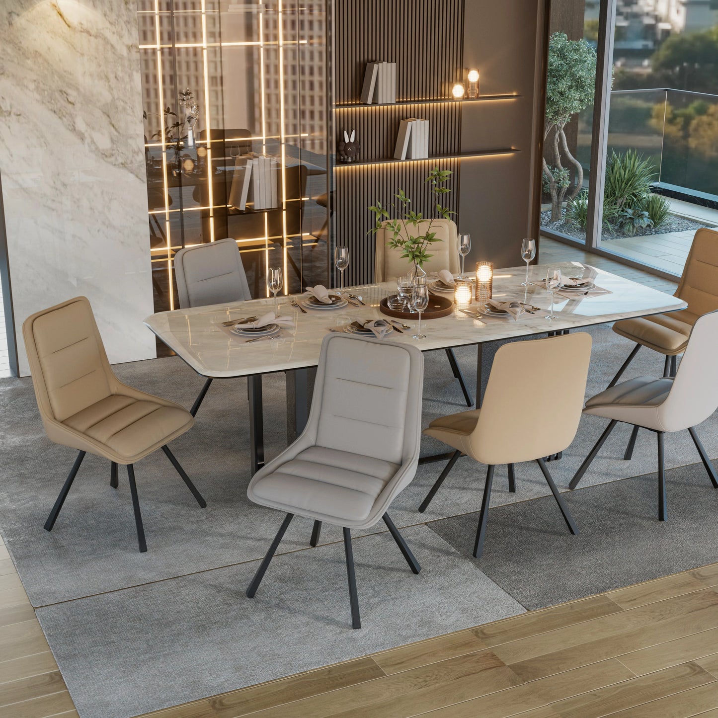 Set Of 2 360° Rotatable Upholstered Dining Room Chairs Leisure Kitchen Accent Chair High Back Design, Sponge Filling