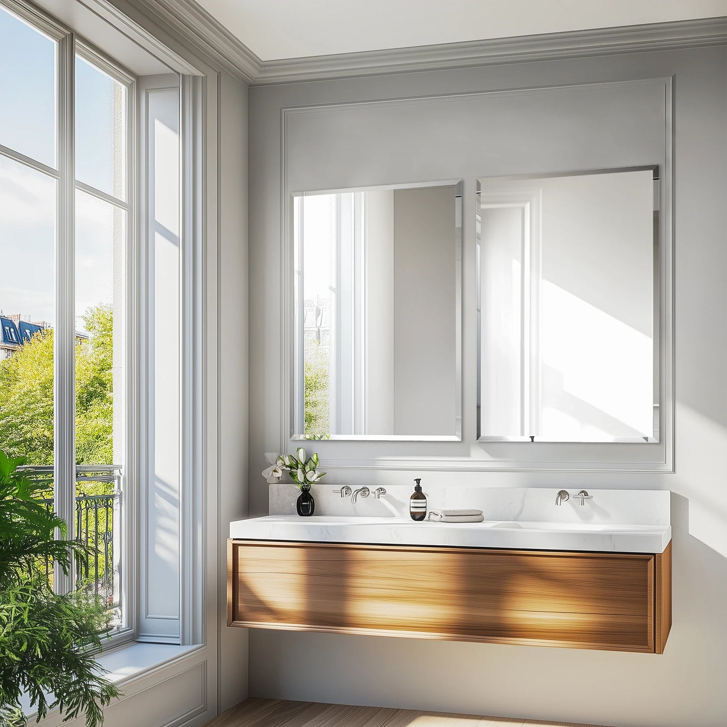Wisfor Frameless Bathroom Mirror Over Sink With Beveled Edge