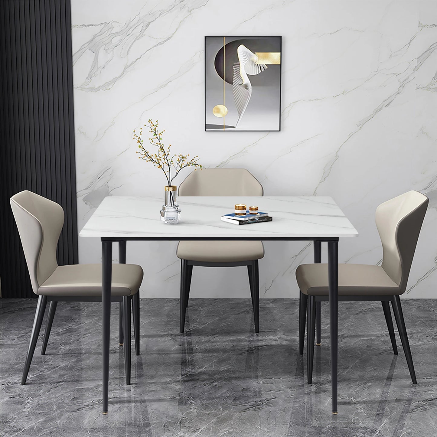 Wisfor Mid-Century Slate Dining Table With Sintered Stone Top