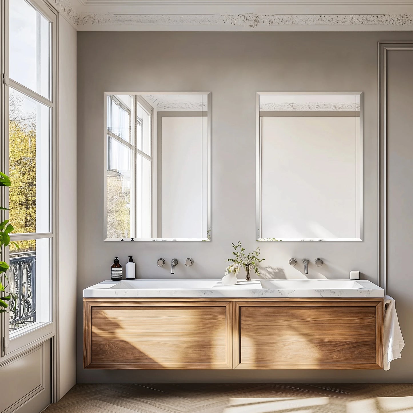 Wisfor Frameless Bathroom Mirror Over Sink With Beveled Edge