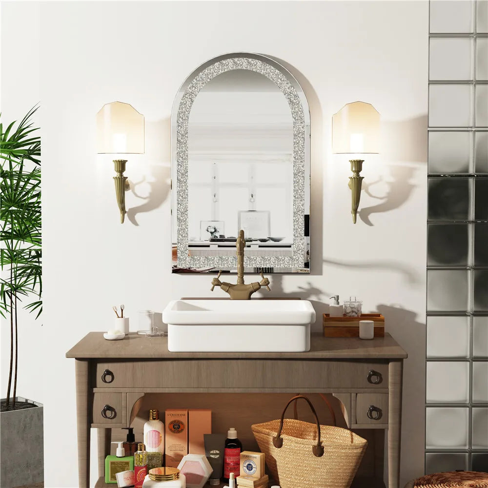 Crystal Crush Diamond Silver Frameless Oval Mirror