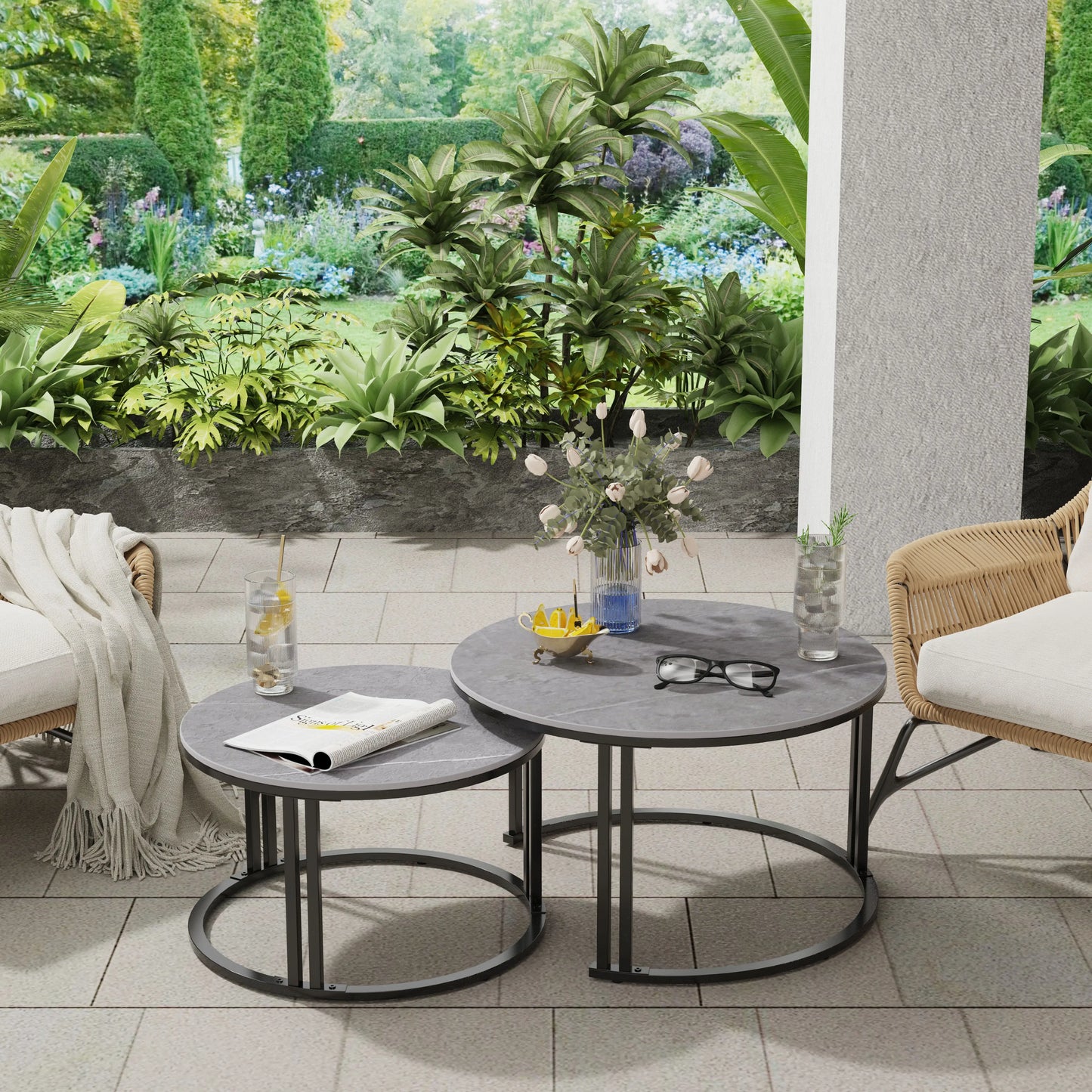 Wisfor Circle Nesting Coffee Tables Set Modern Stone Top