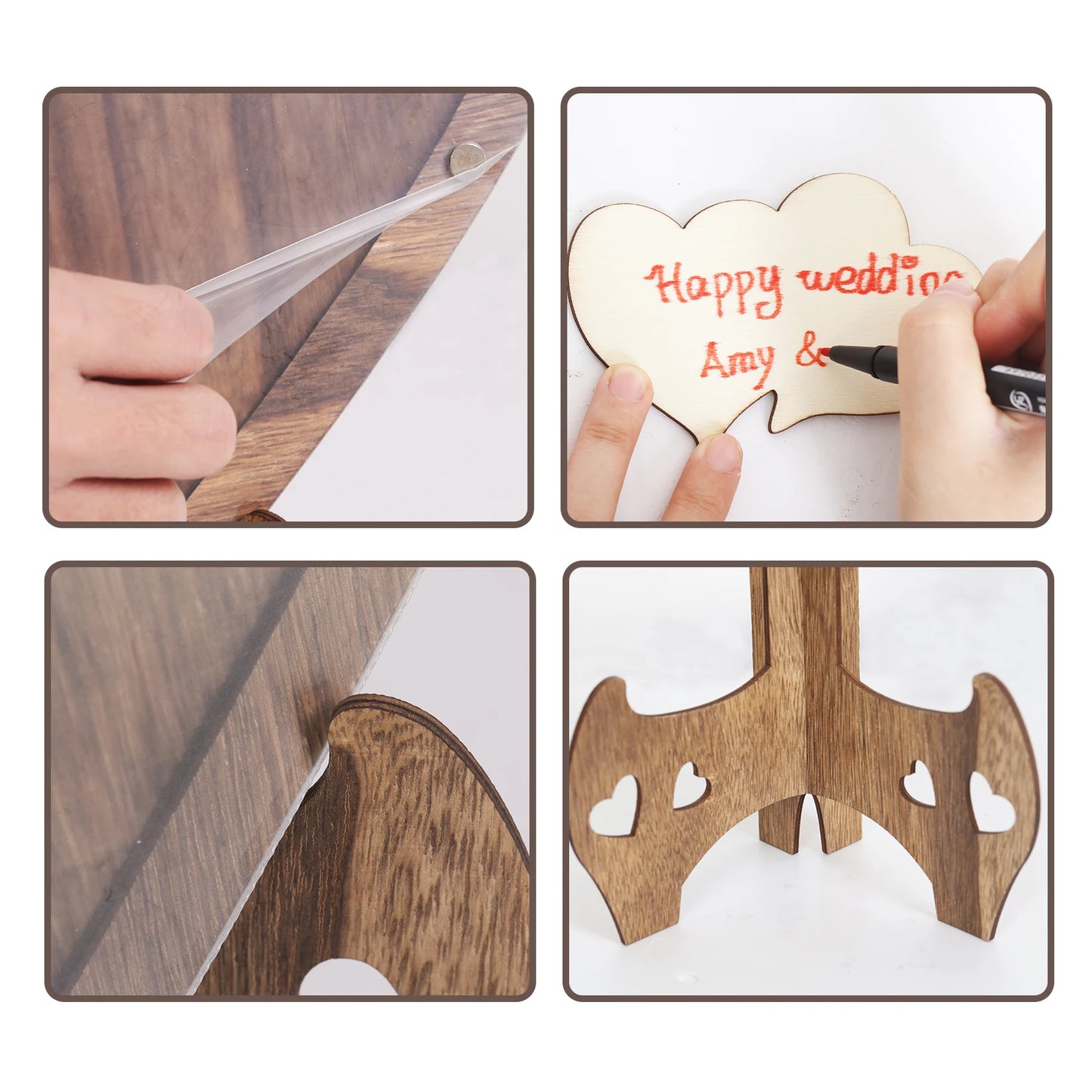Rustic Wedding Guest Book In Carbonized Wood With Heart Bracket