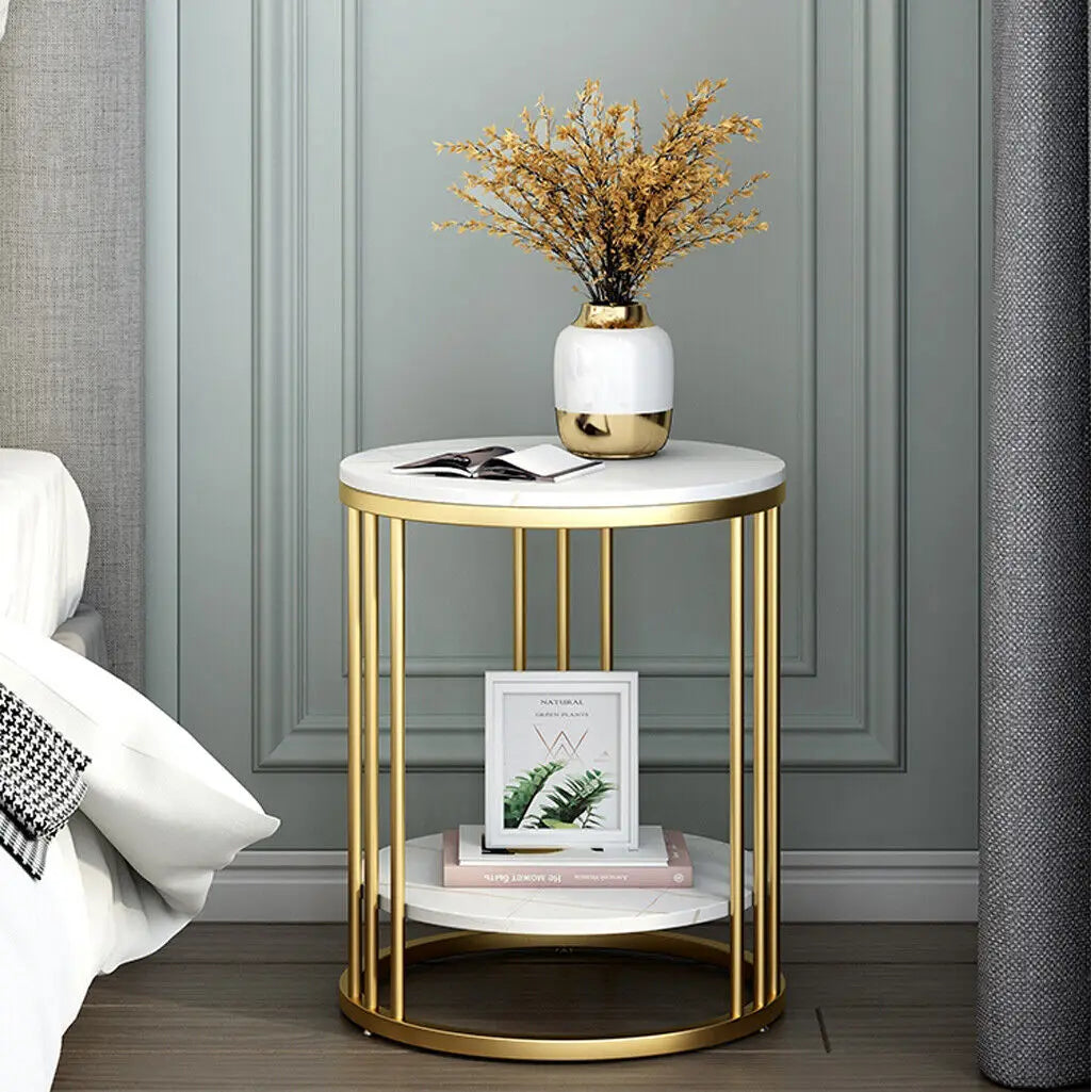 Wisfor 2-Tier Marble Round Side Table Modern Nightstand