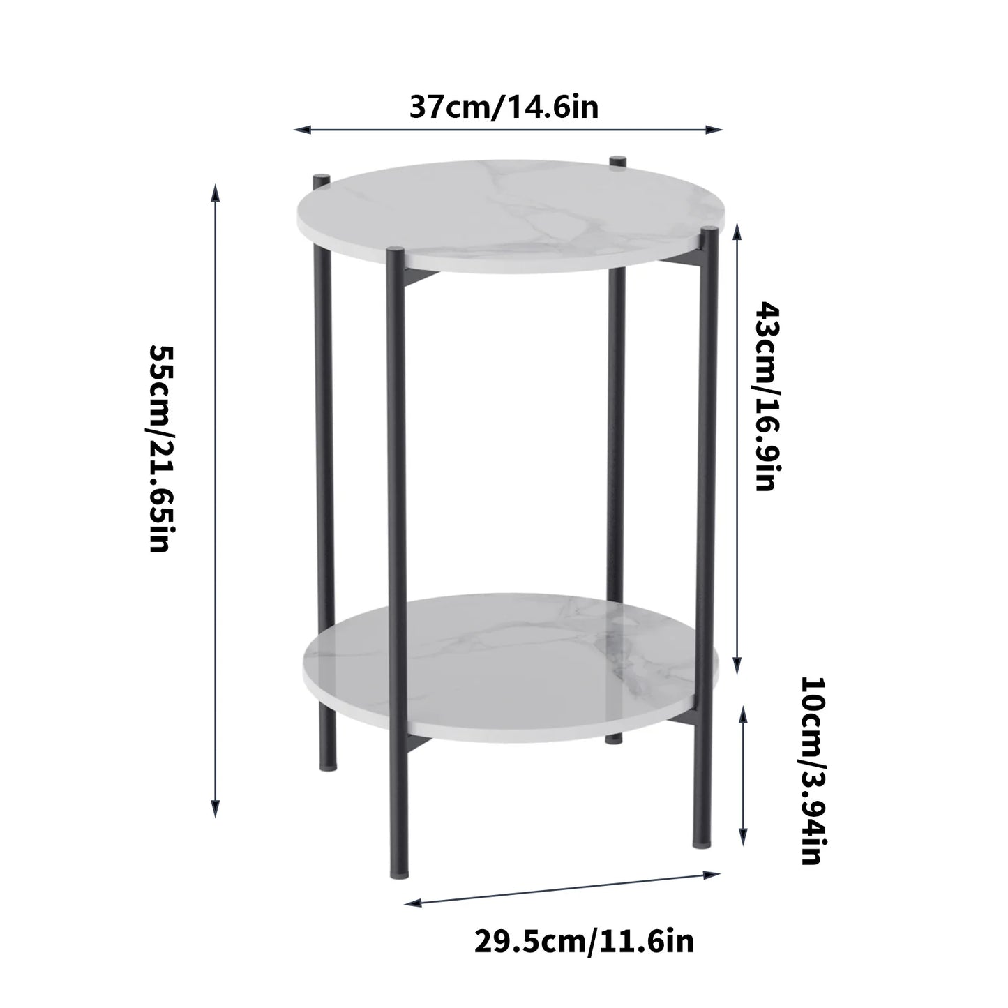 Wisfor End Table Glossy Sintered Stone Table Round Nightstand for Living Room Bedroom Modern Accent Table with Black Metal Frame