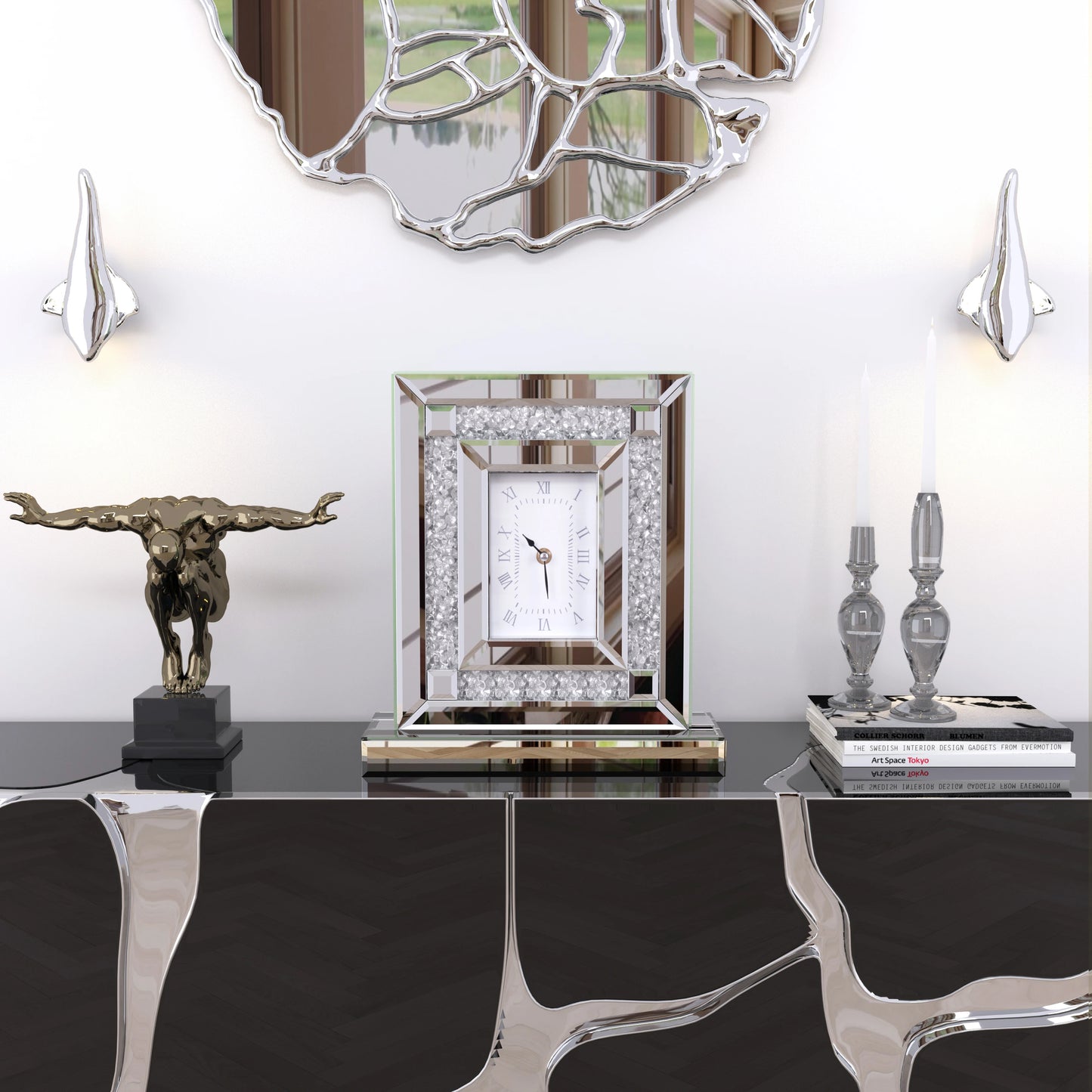 Crushed Diamond Mirrored Desk Clock For Home Decor