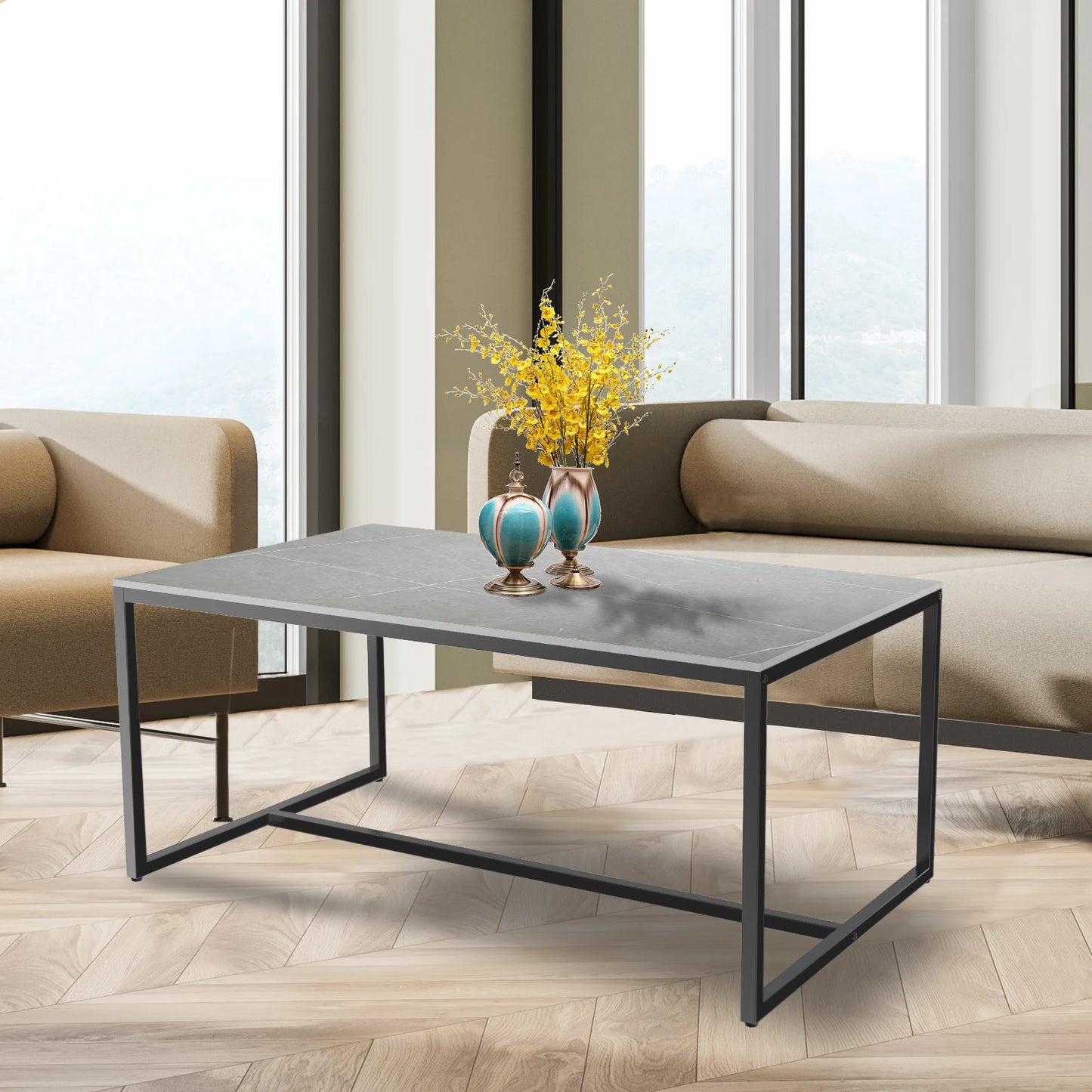 Modern Marble and Metal Frame Rectangle Coffee End Table
