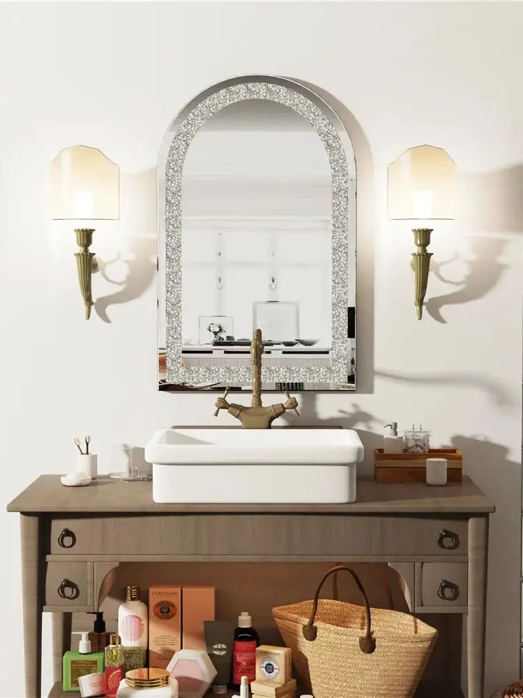 Crystal Crush Diamond Silver Frameless Oval Mirror