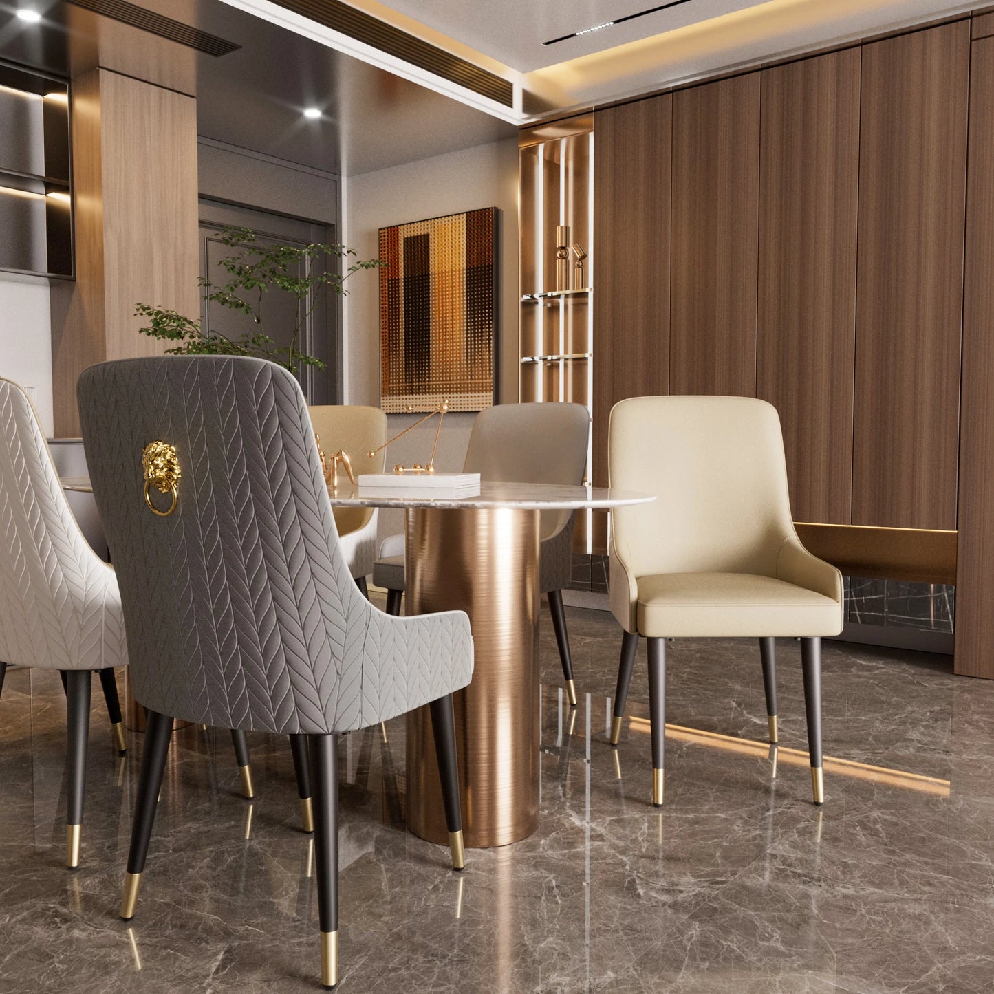 Modern PU Leather Dining Chairs Set 2 With Metal Legs