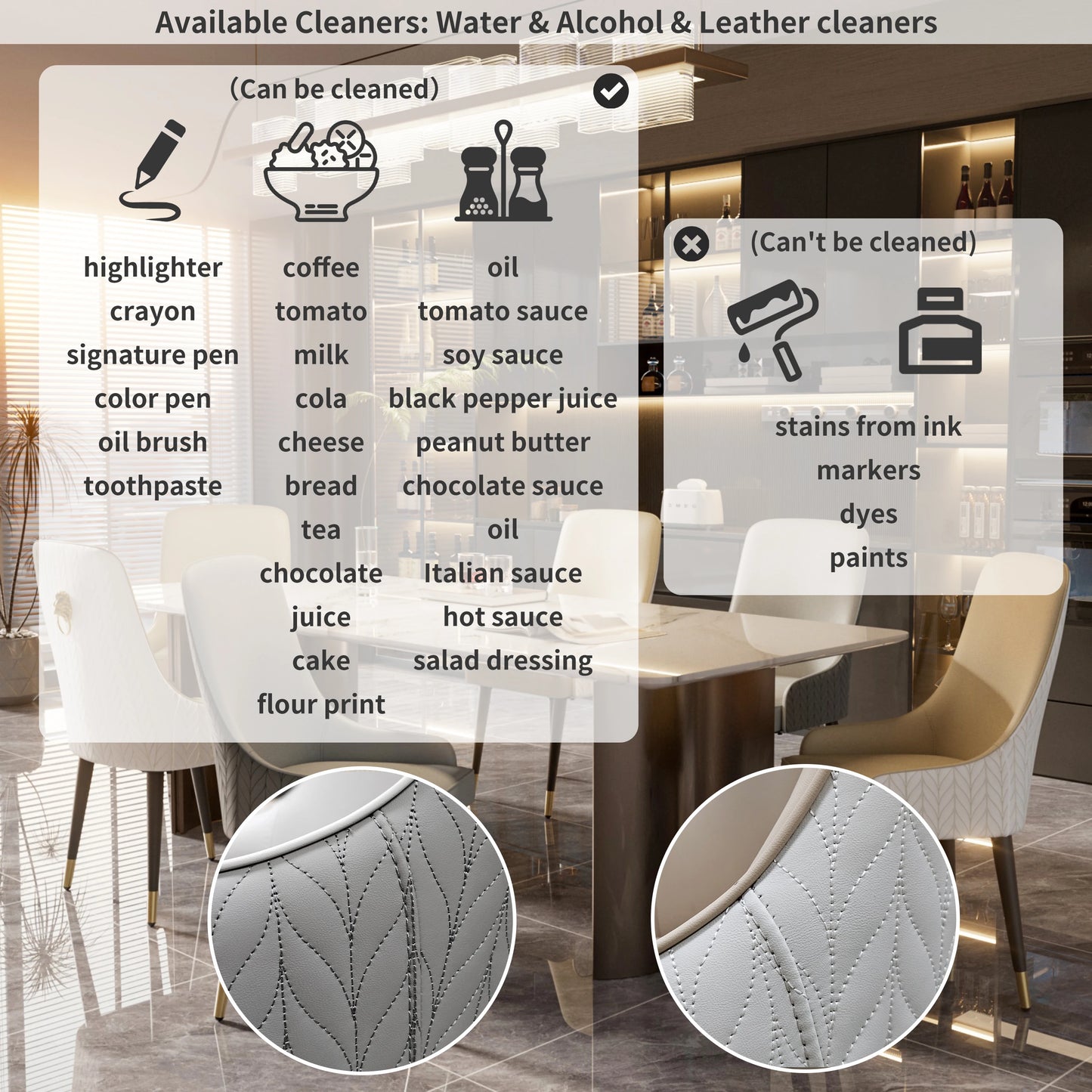 Modern PU Leather Dining Chairs Set 2 With Metal Legs