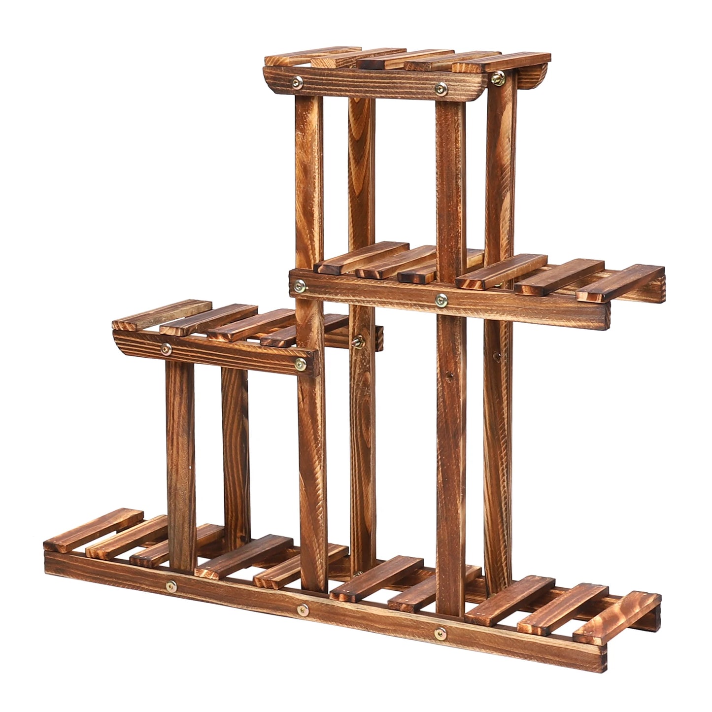 BINGOPAW Carbonized Wood Plant Stand 4-Tier Desktop Rack