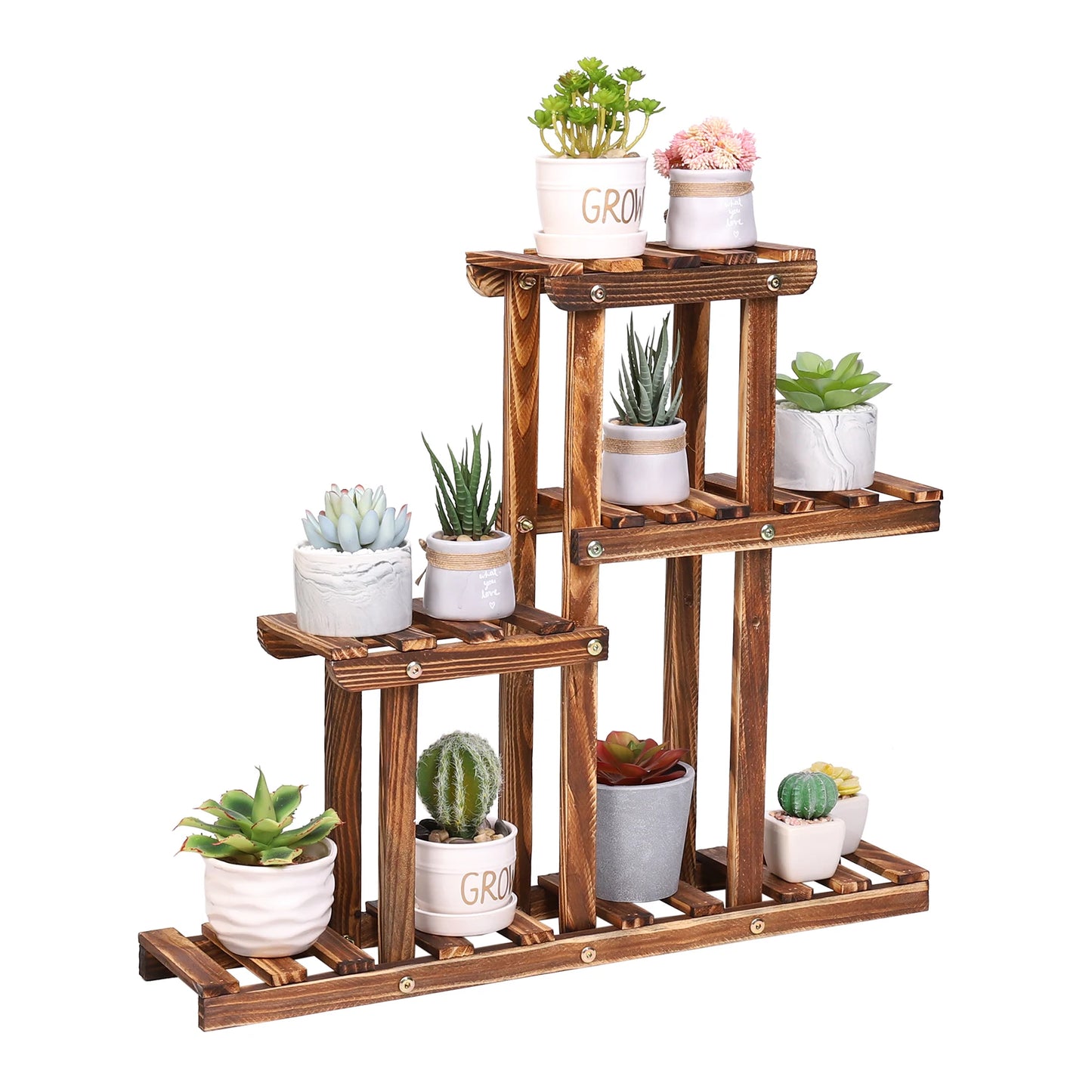 BINGOPAW Carbonized Wood Plant Stand 4-Tier Desktop Rack