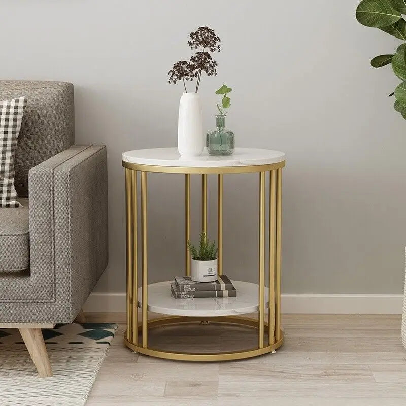 Wisfor 2-Tier Marble Round Side Table Modern Nightstand