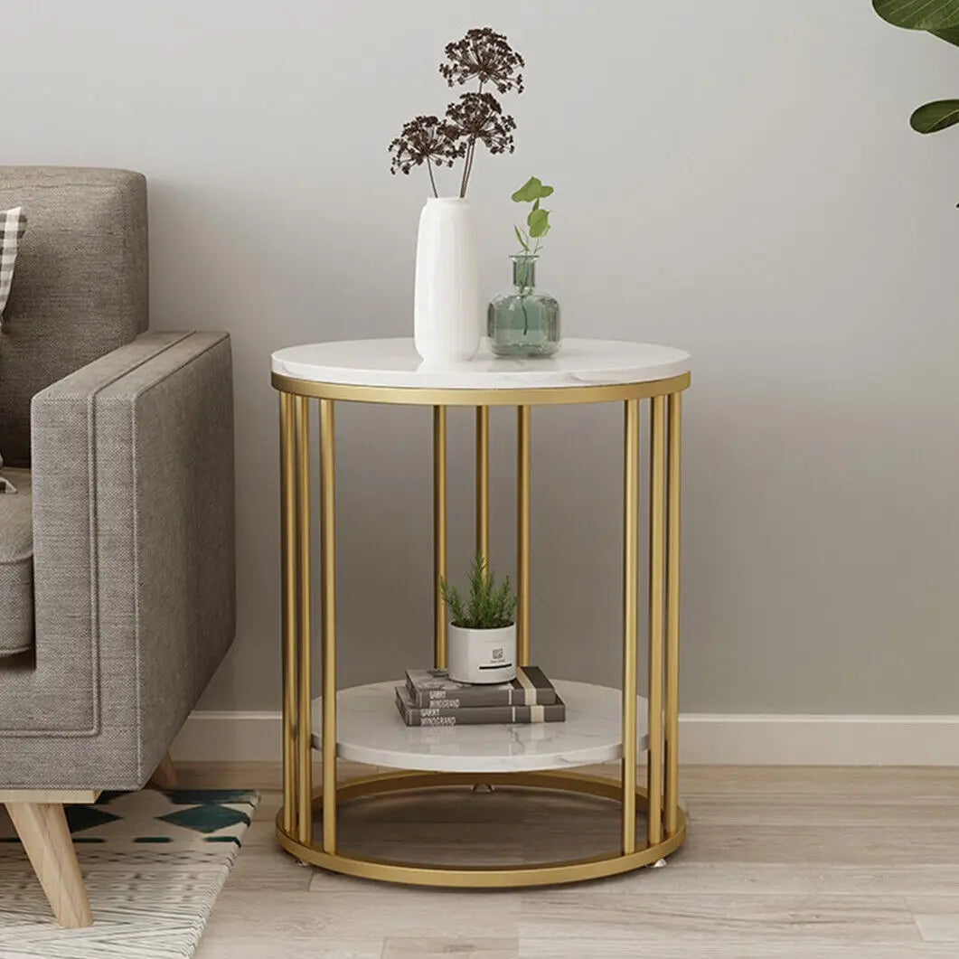 Wisfor 2-Tier Marble Round Side Table Modern Nightstand