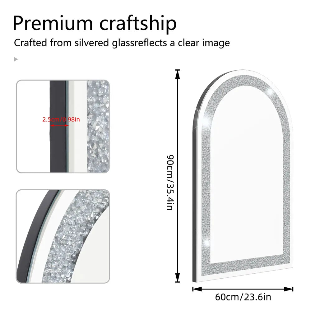 Crystal Crush Diamond Silver Frameless Oval Mirror