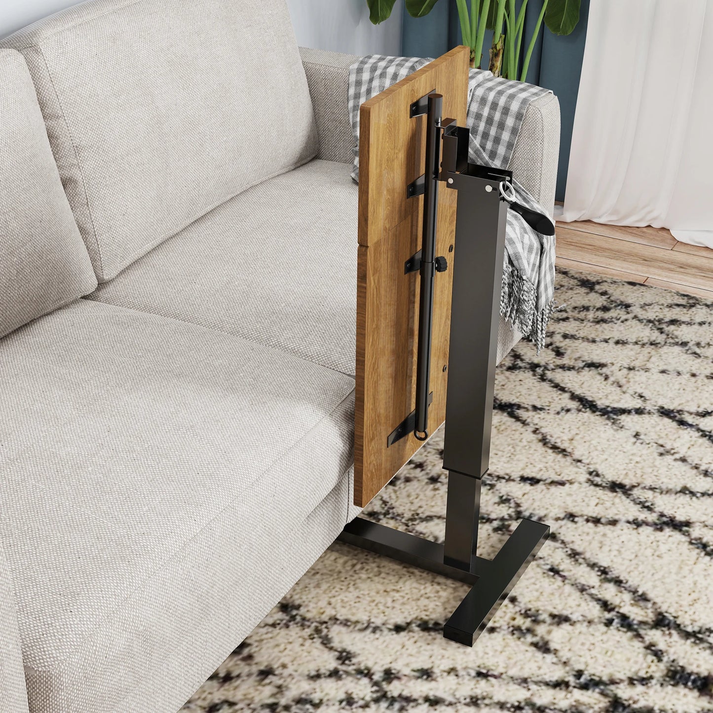 Adjustable Overbed Table With Wheels Split Top Tilting Bedside Tray