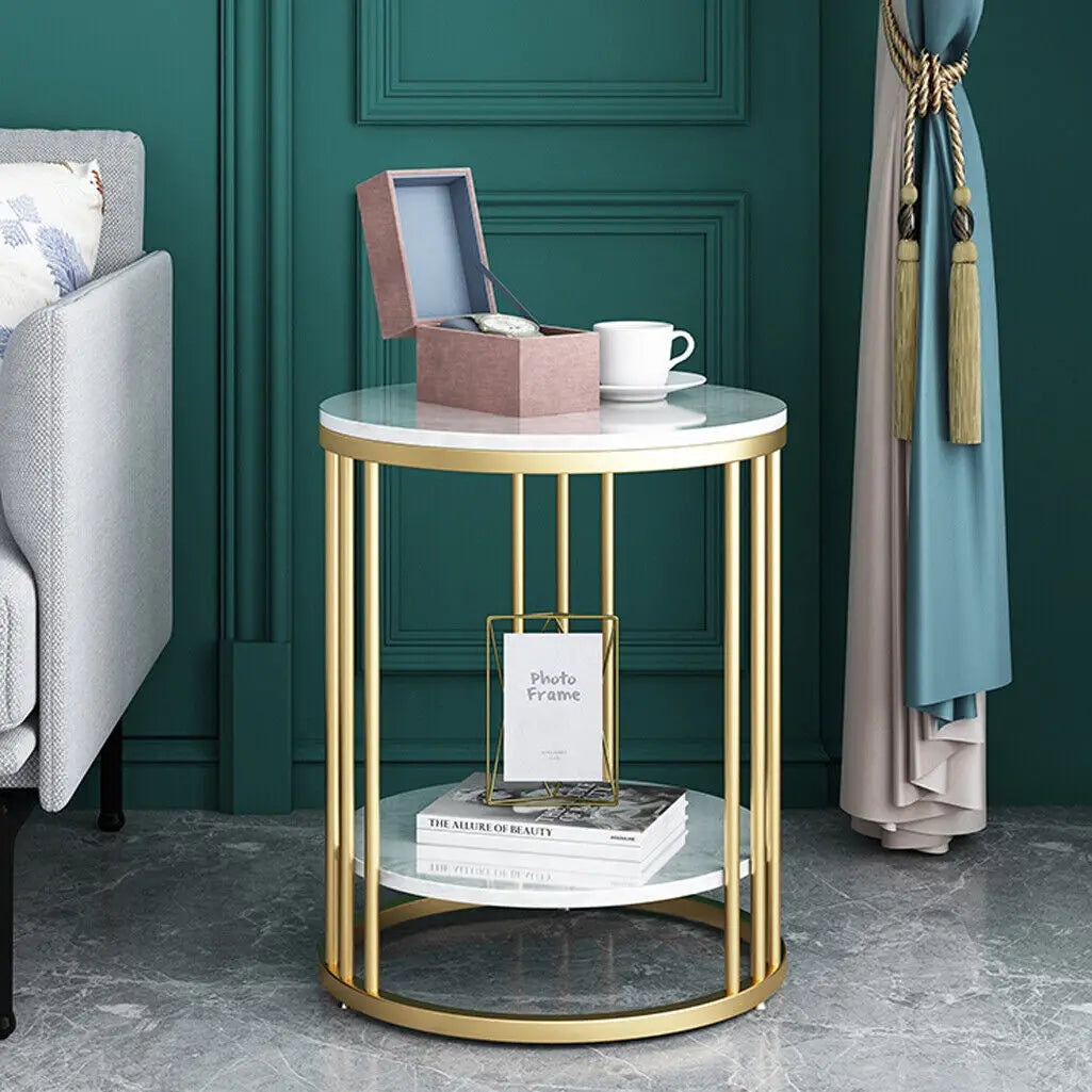 Wisfor 2-Tier Marble Round Side Table Modern Nightstand