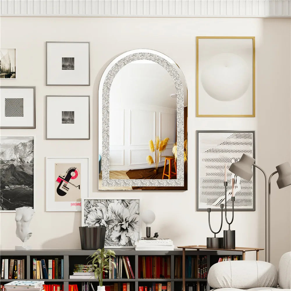 Crystal Crush Diamond Silver Frameless Oval Mirror