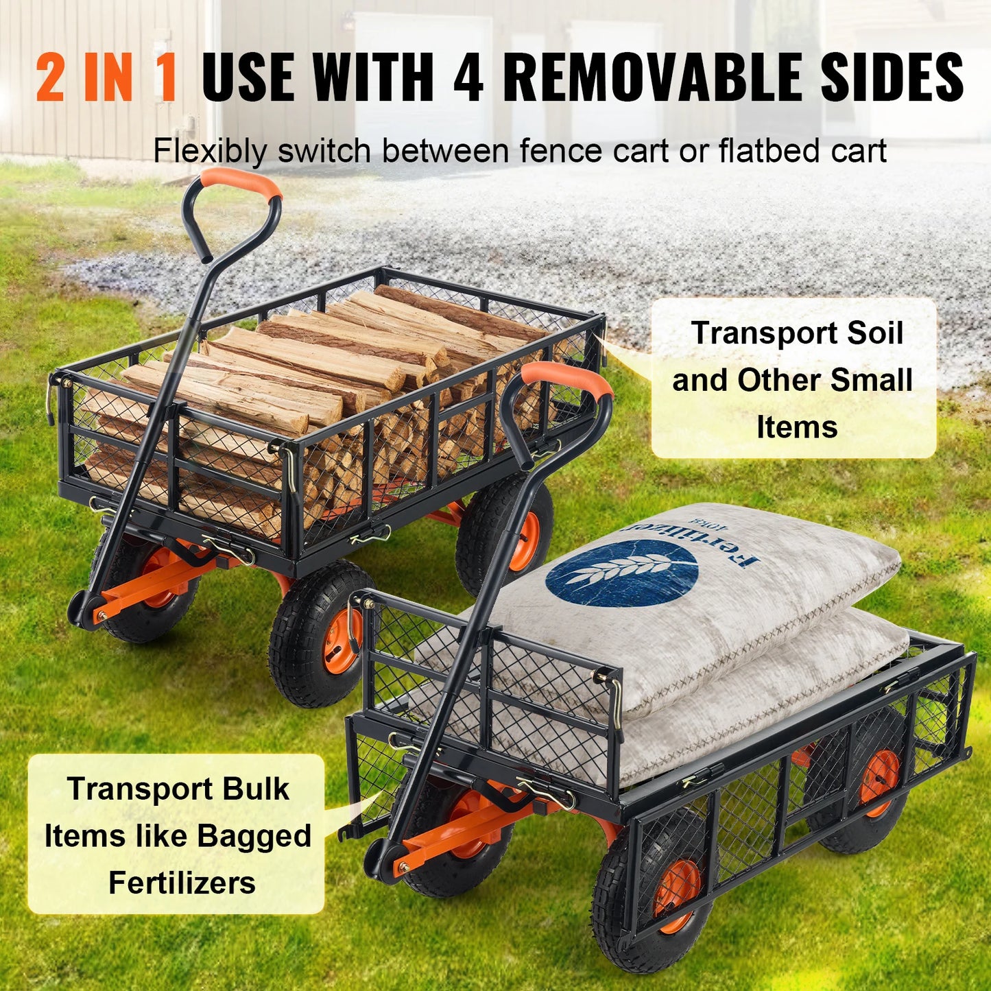SucceBuy Garden Cart Sturdy Metal Utility Wagon 400 880 Lbs