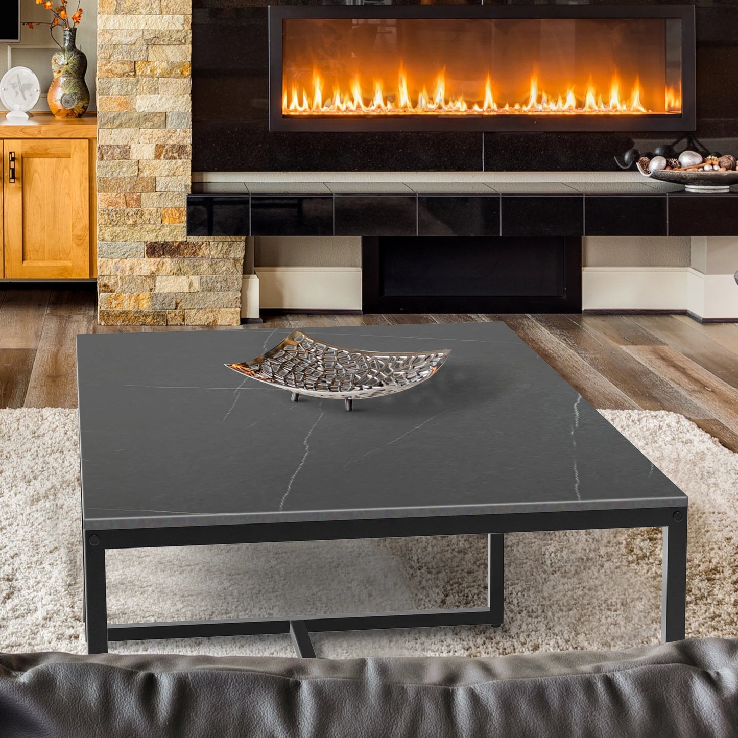 Modern Marble and Metal Frame Rectangle Coffee End Table