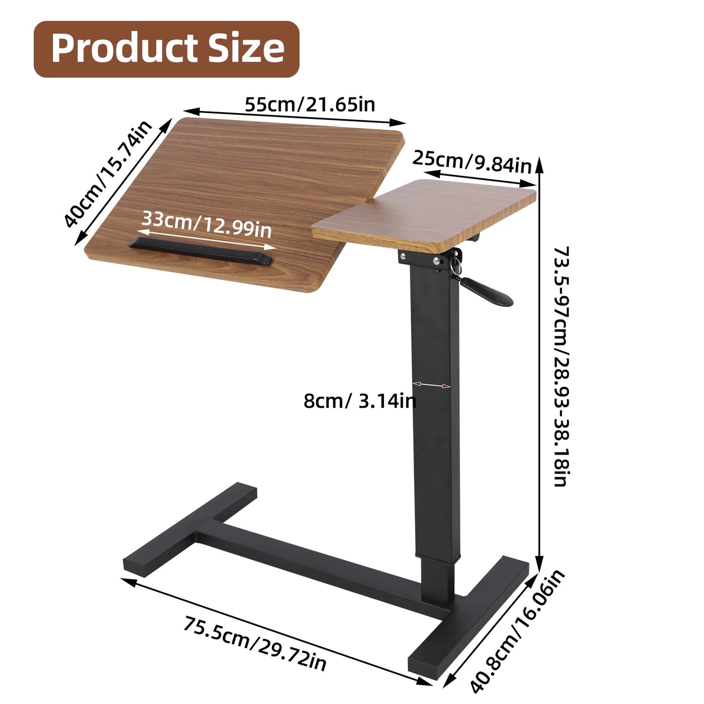 Adjustable Overbed Table With Wheels Split Top Tilting Bedside Tray