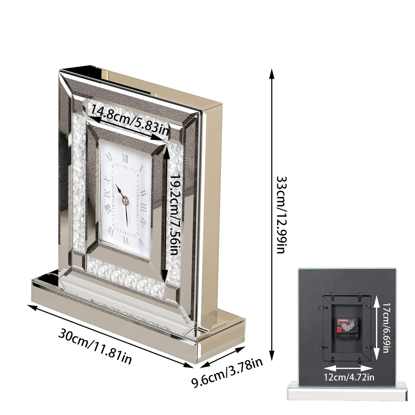 Crushed Diamond Mirrored Desk Clock For Home Decor