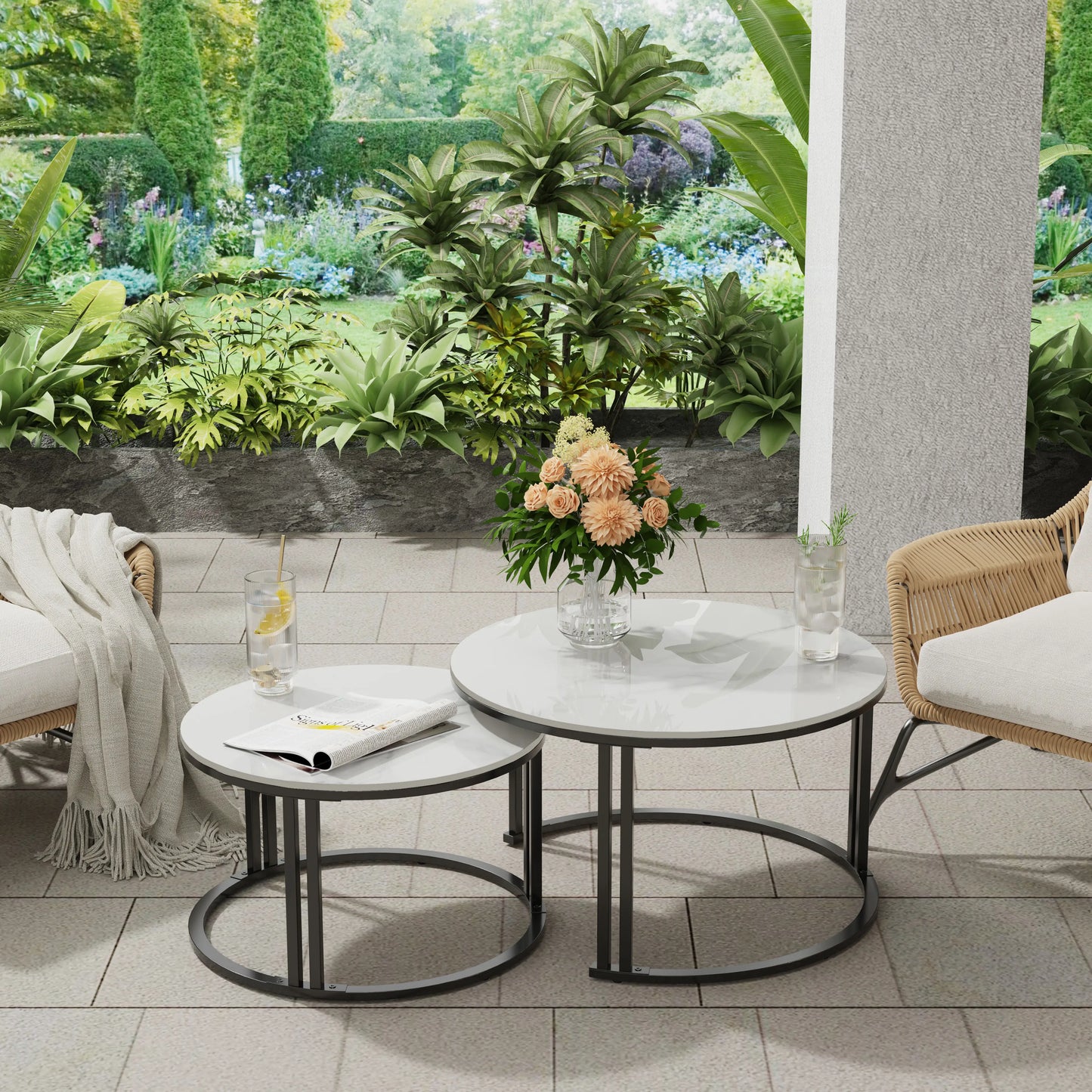 Wisfor Circle Nesting Coffee Tables Set Modern Stone Top