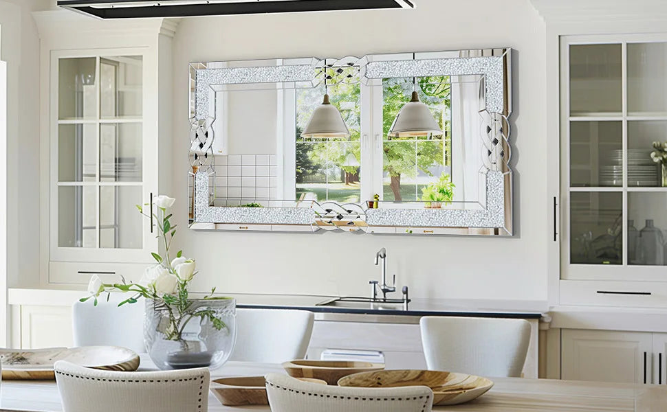Wisfor Rectangular Crystal Diamond Wall Mirror For Living Room