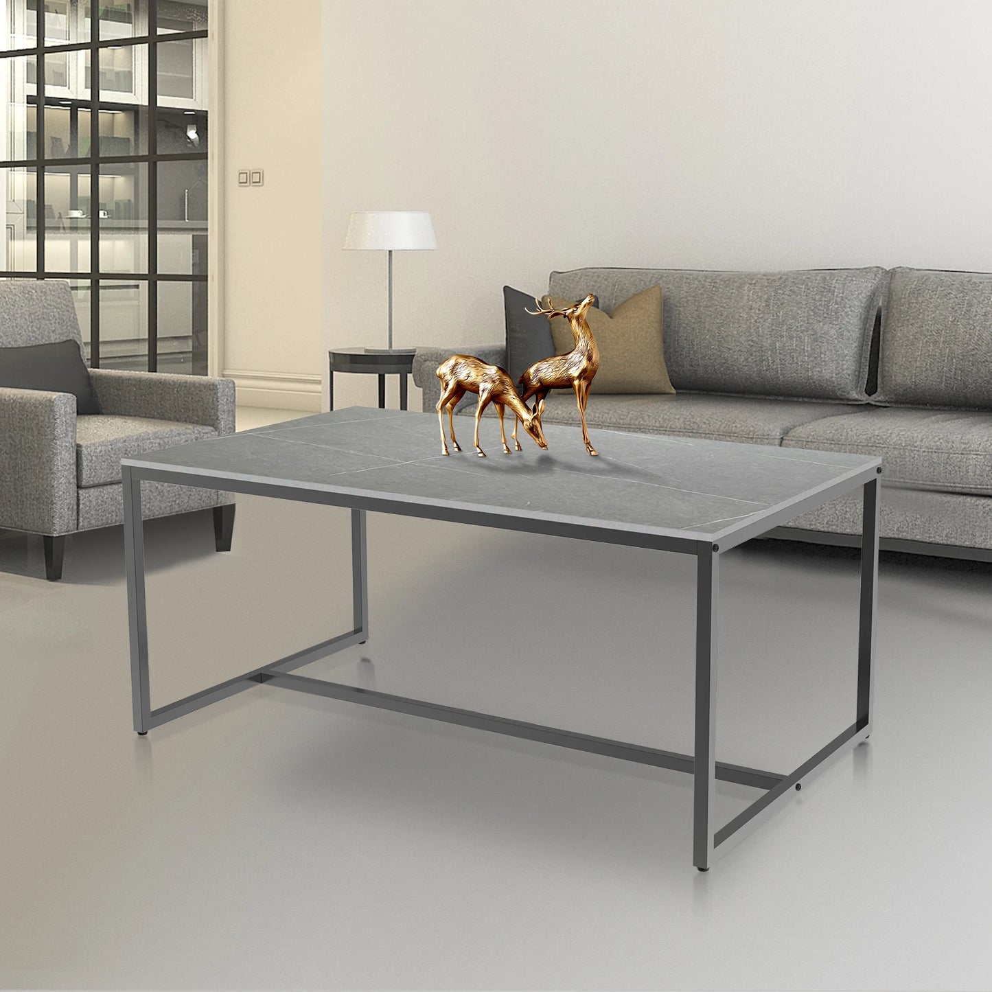 Modern Marble and Metal Frame Rectangle Coffee End Table