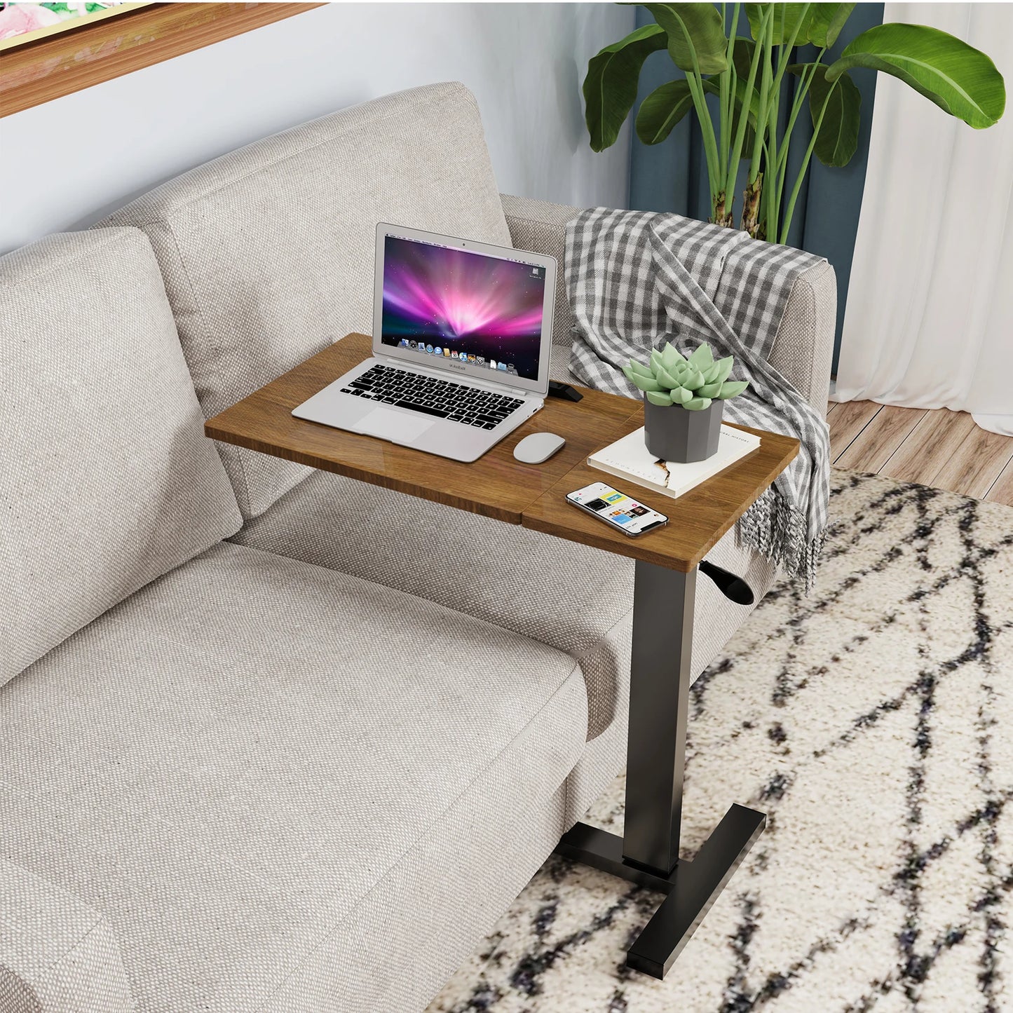 Adjustable Overbed Table With Wheels Split Top Tilting Bedside Tray