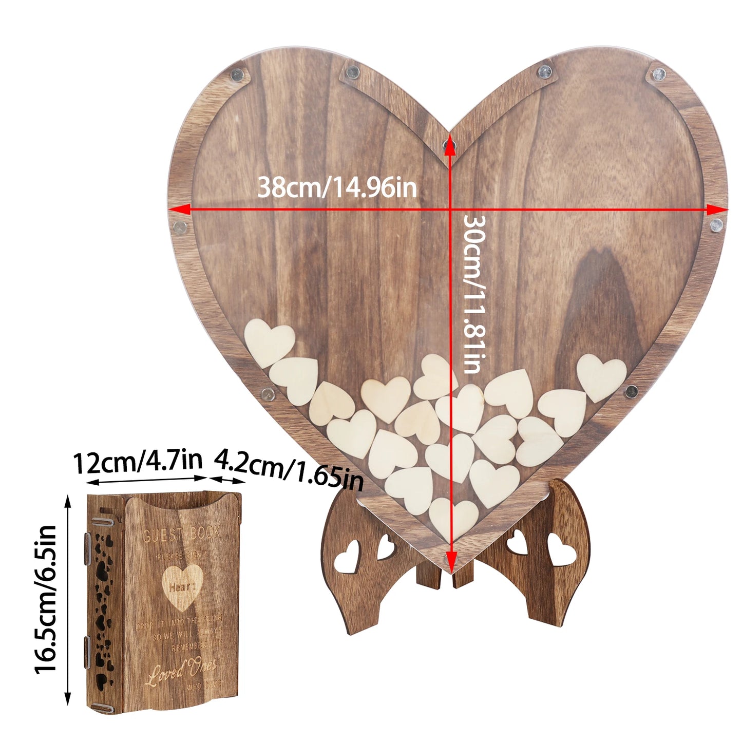 Rustic Wedding Guest Book In Carbonized Wood With Heart Bracket