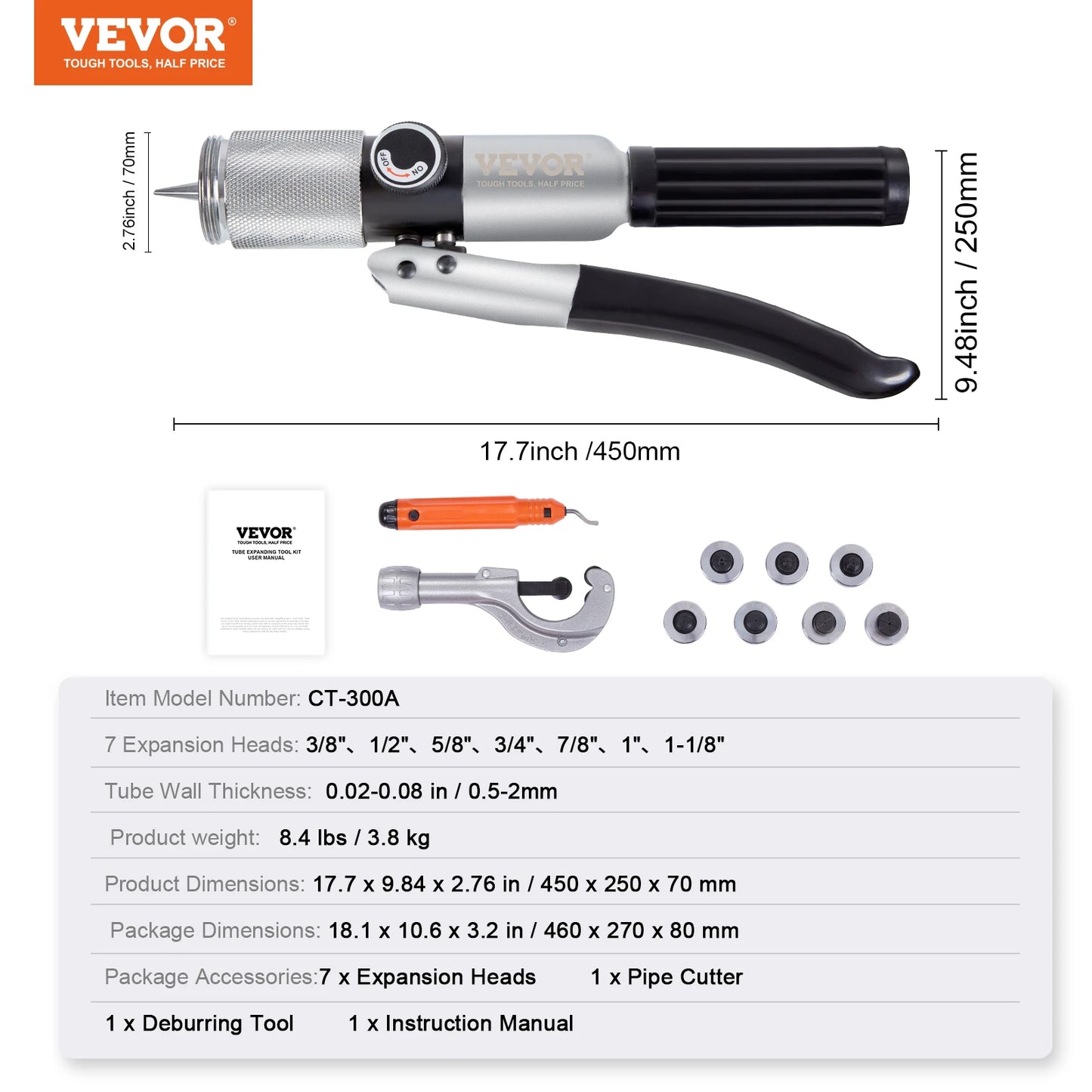Succebuy Hydraulic Tube Expander With 7-Head Expander Set And Deburring Tool