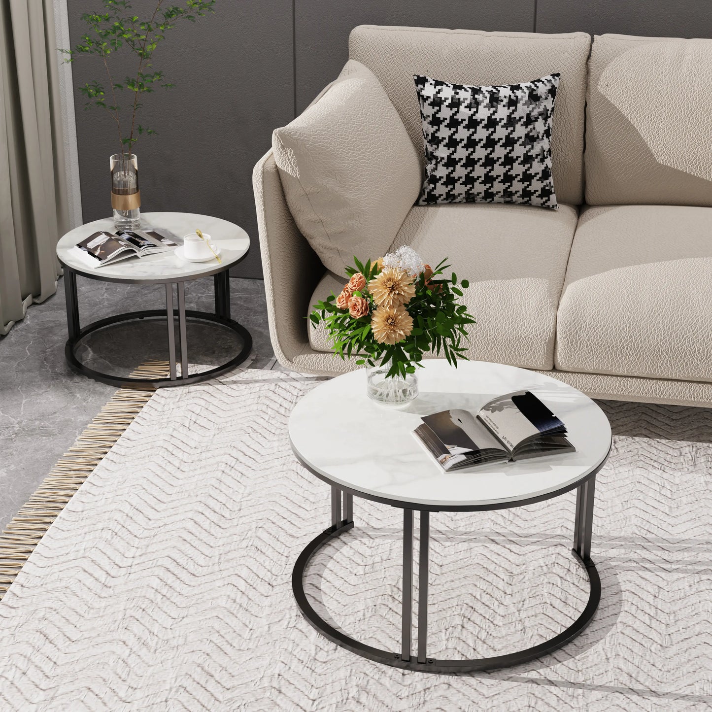 Wisfor Circle Nesting Coffee Tables Set Modern Stone Top