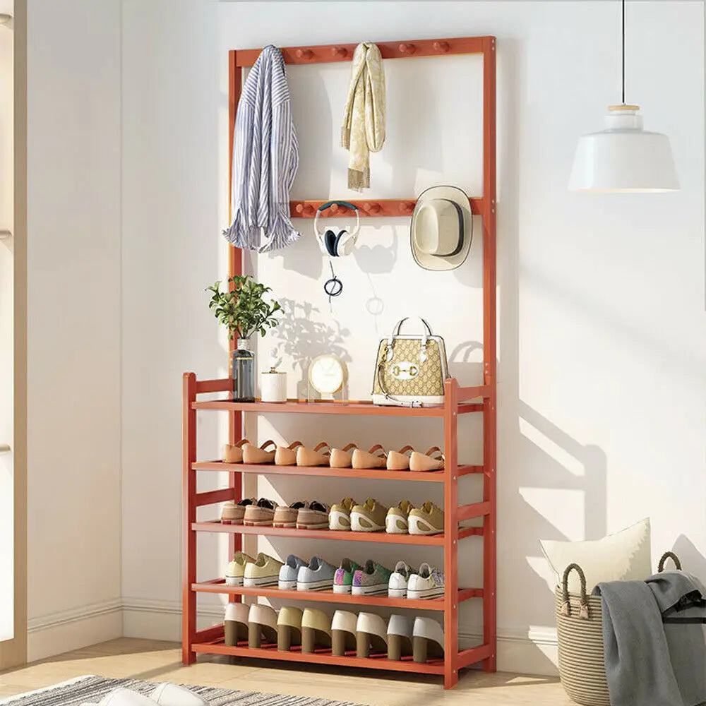 Coat Rack Bench Hall Tree Bamboo 3 In 1 Entryway Organizer